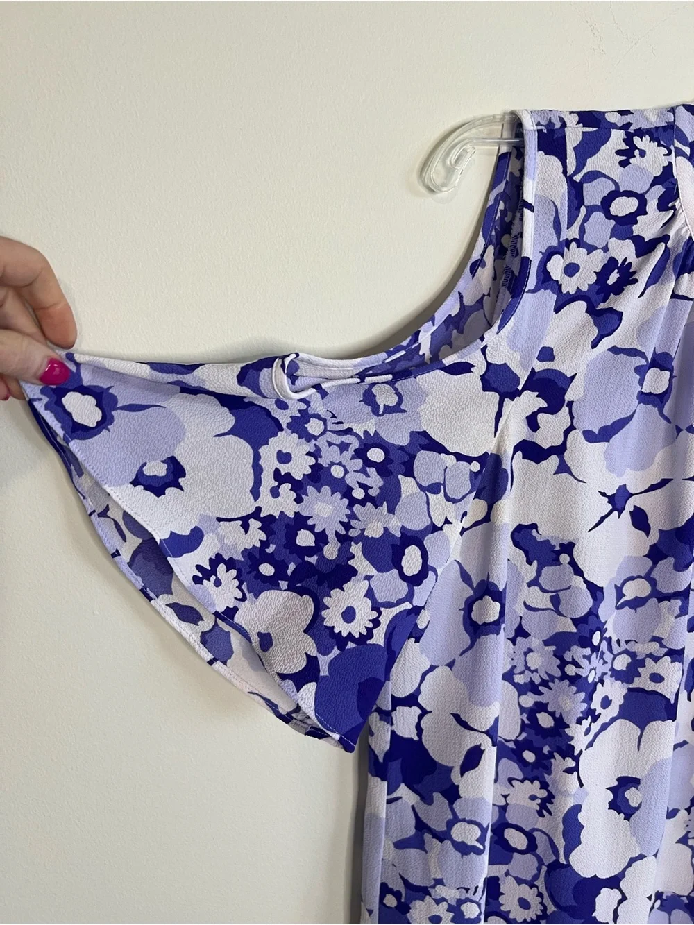 Michael Kors Lavender and White Floral Cold-Shoulder Blouse